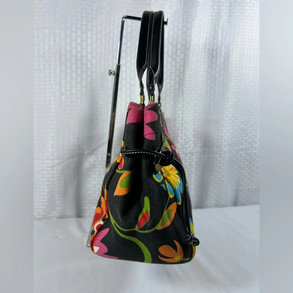 kate spade Black Floral Canvas Satchel with Pink, Yellow & Blue Flowers